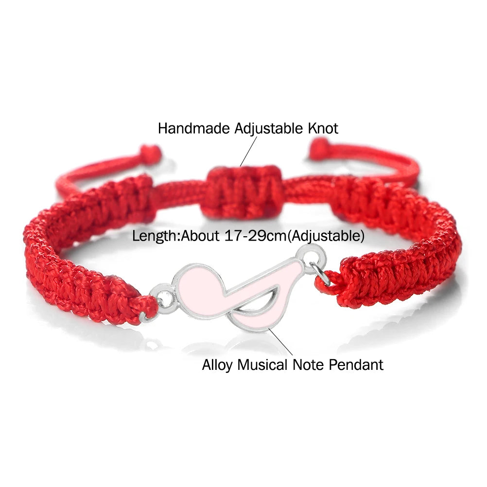 Black Red Rope String Bracelets For Women Men Pink Musical Note Pendant Bangles Couples Fashion Hand Chian Jewelry Gift Pulseira