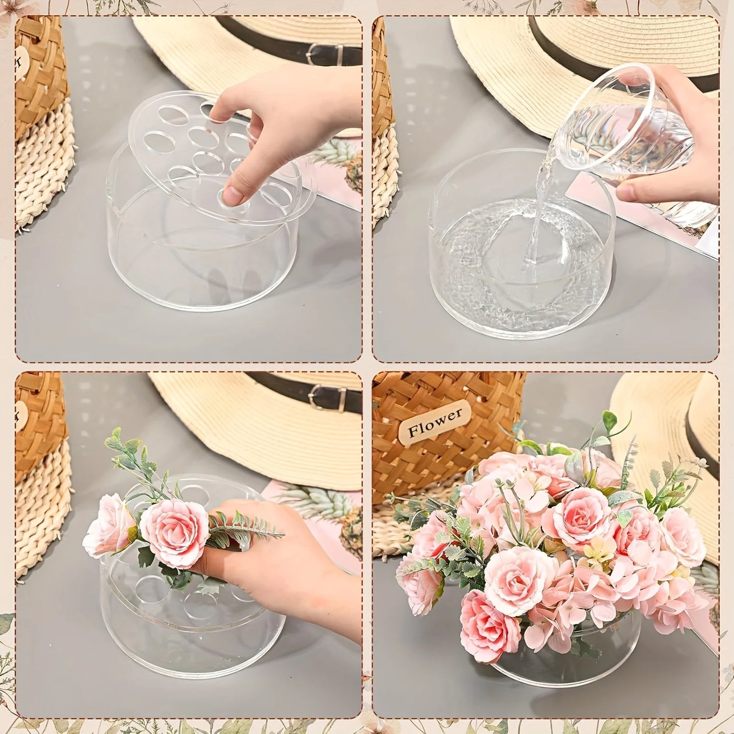 Tejesa Transparent Acrylic Vase Circular Living Room Creative Porous Flower Arrangement Container Decorative Vase 12 Holes