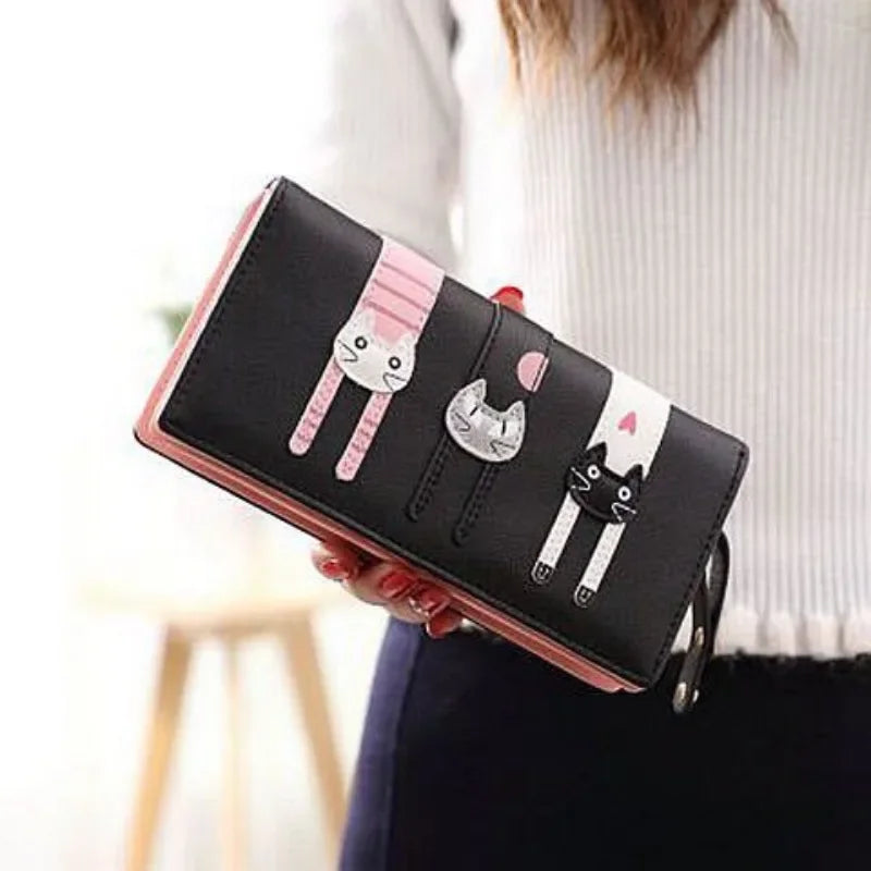 Hemasa Ciue Women  Leather Wallet Cute Cat Card Holder/ Mobile Phone Bag '/ong Clutch Coin Purse for Kids Girls