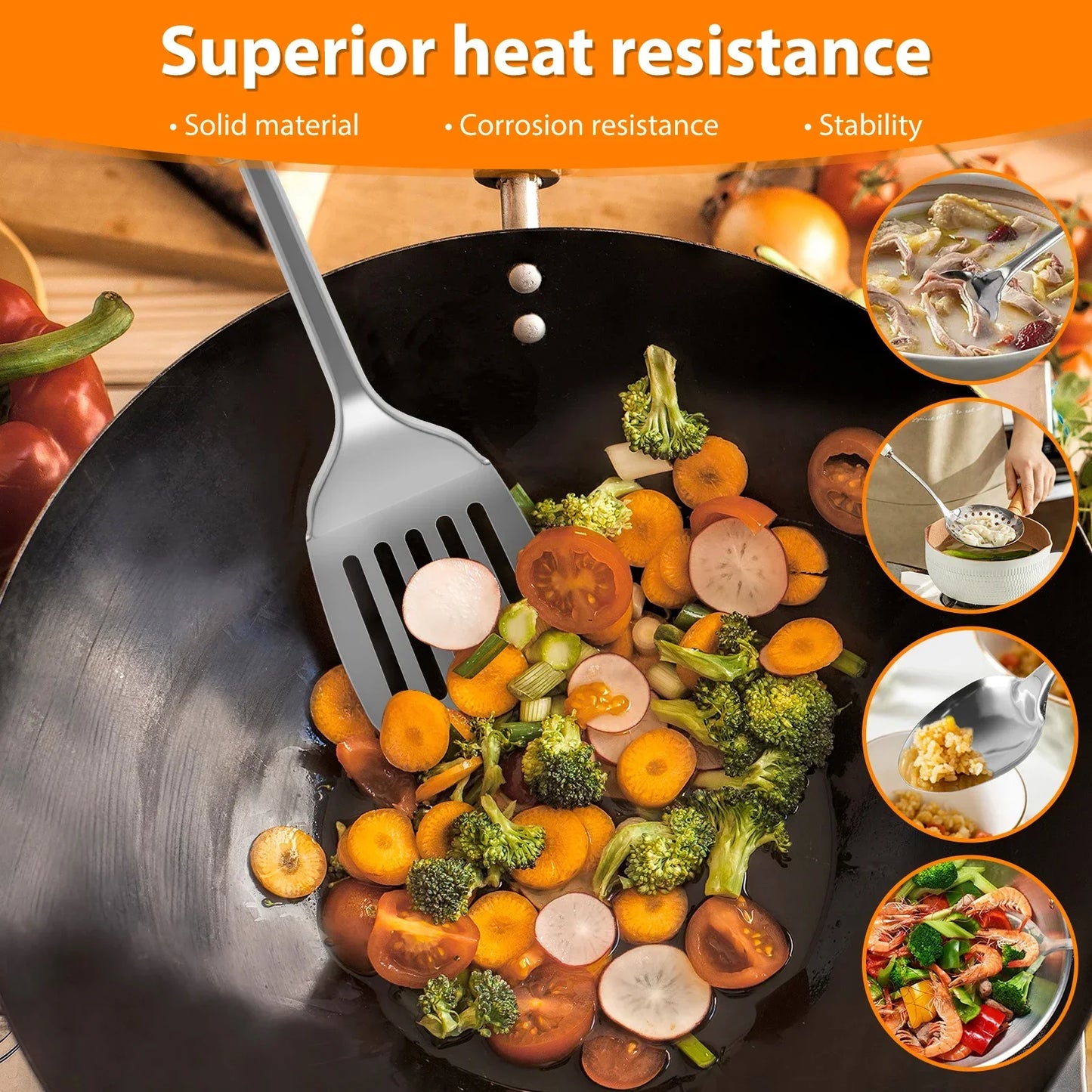 Tejesa 5Pcs Kitchen Cooking Utensils Set Stainless Steel Spoons Spatula Set with Ergonomic Handle Heavy-Duty Washable Spoons Utensils
