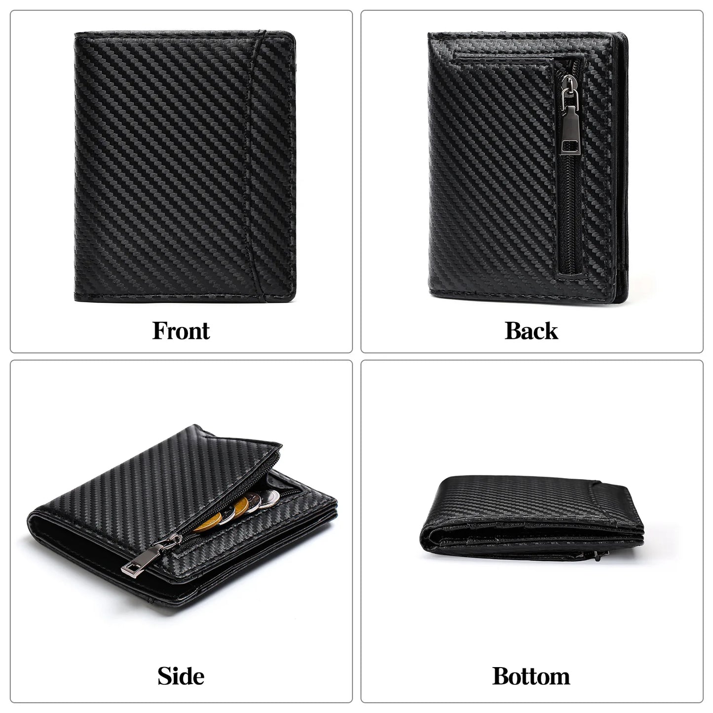 Carbon Fiber Genuine Leahter Wallet for Men RFID Blocking Anti-theft Mini Purse Men's Wallet Coin Bag ID Credit Card Holder