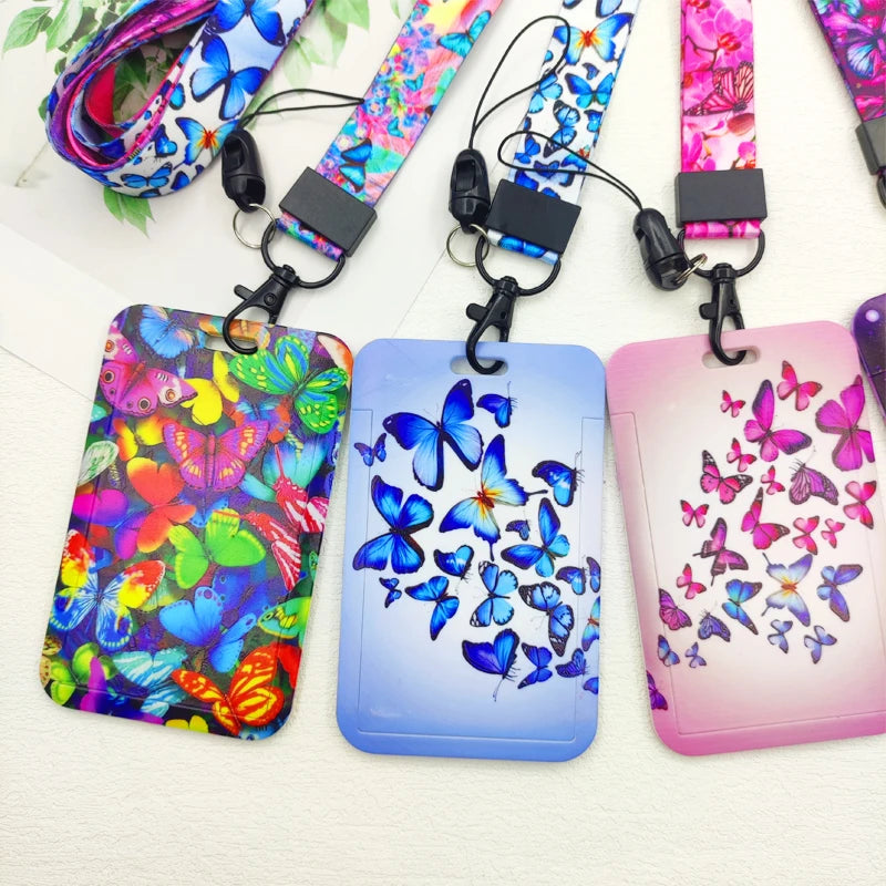 Butterfly ID Card Holders Lanyards Girls Door Card Case Hanging Rope Women Badge Holder Neck Strap Business Card Gift
