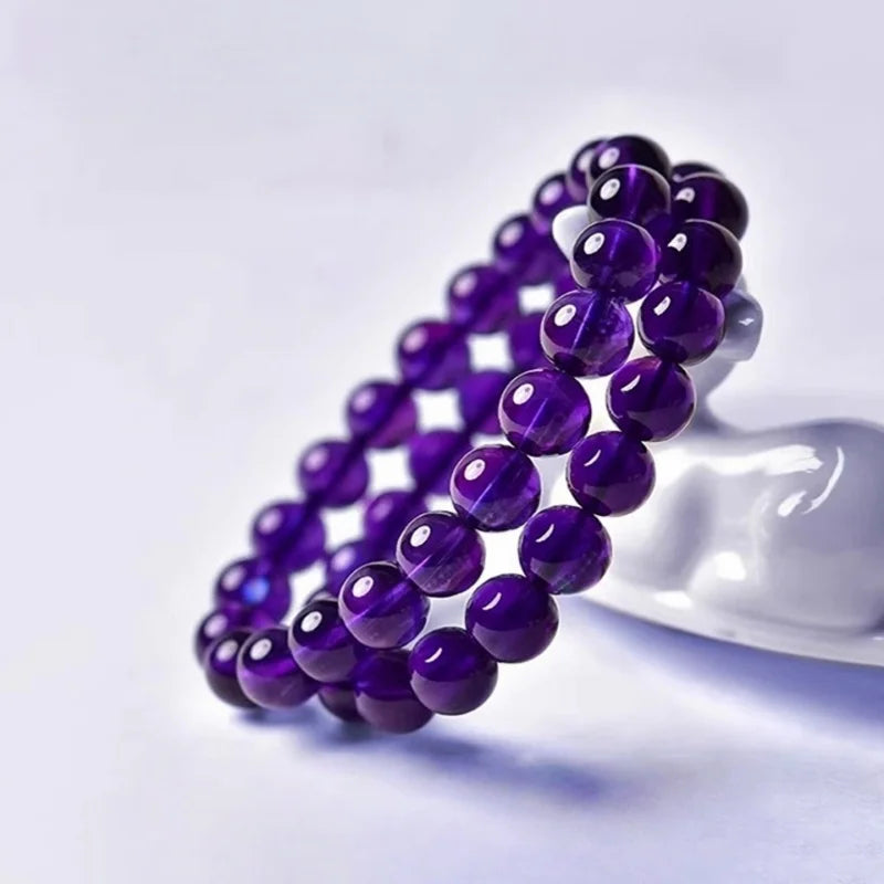 Handmade Amethyst Beaded Bracelet - Boho Style Crystal Jewelry for Women, Stretchable Design Fit Most Wrists, Trendy Daily Ornam