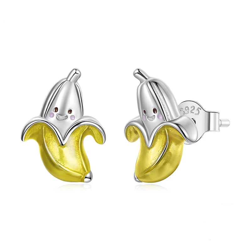 Tejesa 925 Sterling Silver Cute Banana Stud Earrings /namel Yellow Fruit Earrings for Women Girls