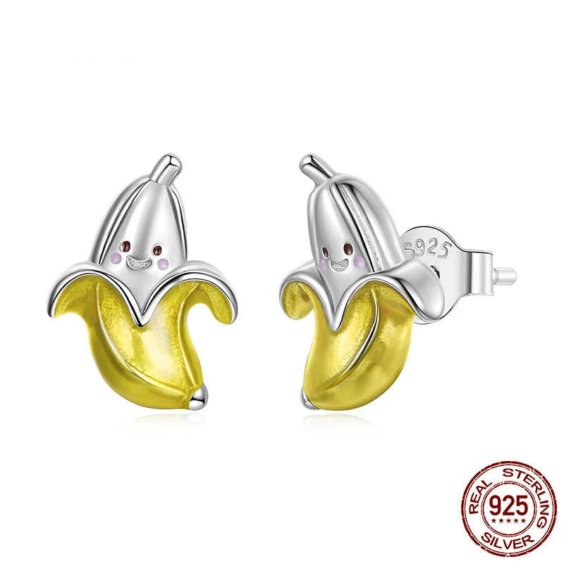 Tejesa 925 Sterling Silver Cute Banana Stud Earrings /namel Yellow Fruit Earrings for Women Girls