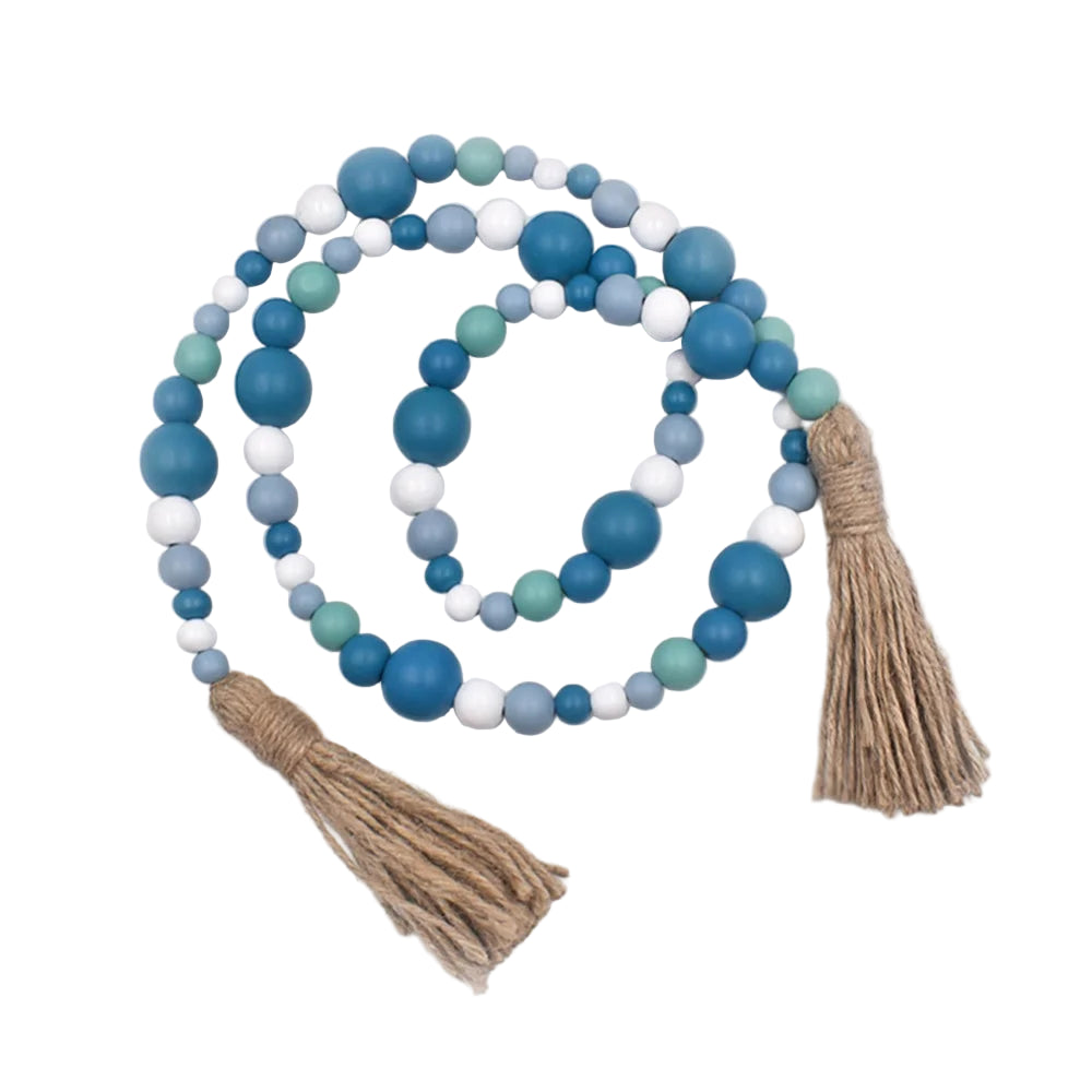 Hemasa Wooden Bead Garland For For Tiered Tray Decor Blue and White Wood Bead Garland With Tassels Country Farmhouse Home Decoration