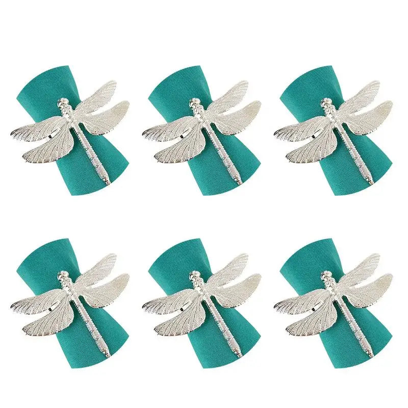 Hemasa 6 Pcs Wedding Napkin Holders Dragonfly Napkin Rings For Wedding Decoration Supplies Paper Ring Table Decoration Gold Silver 30P