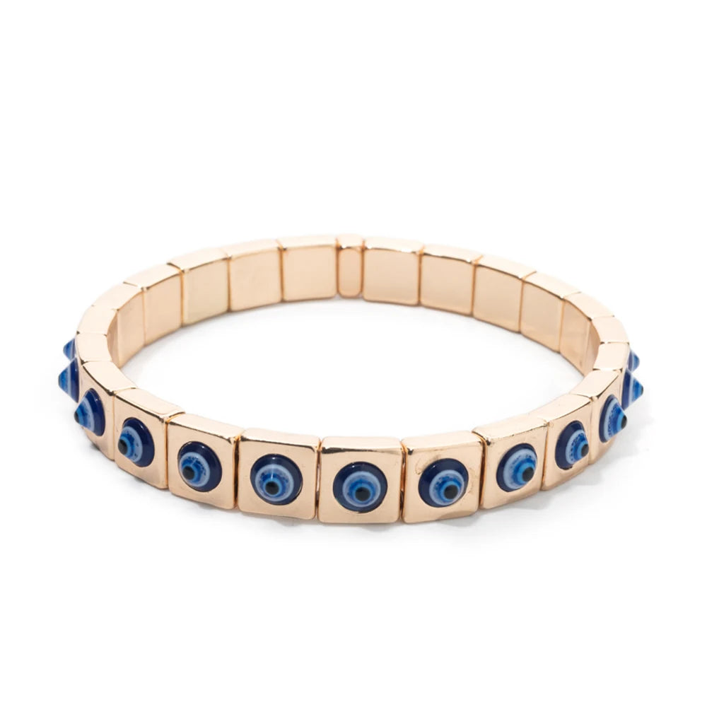 2024 New Fashion Devil Eye Bangle For Women Inlaid Charm Gold Color Elastic Bracelets Accessory