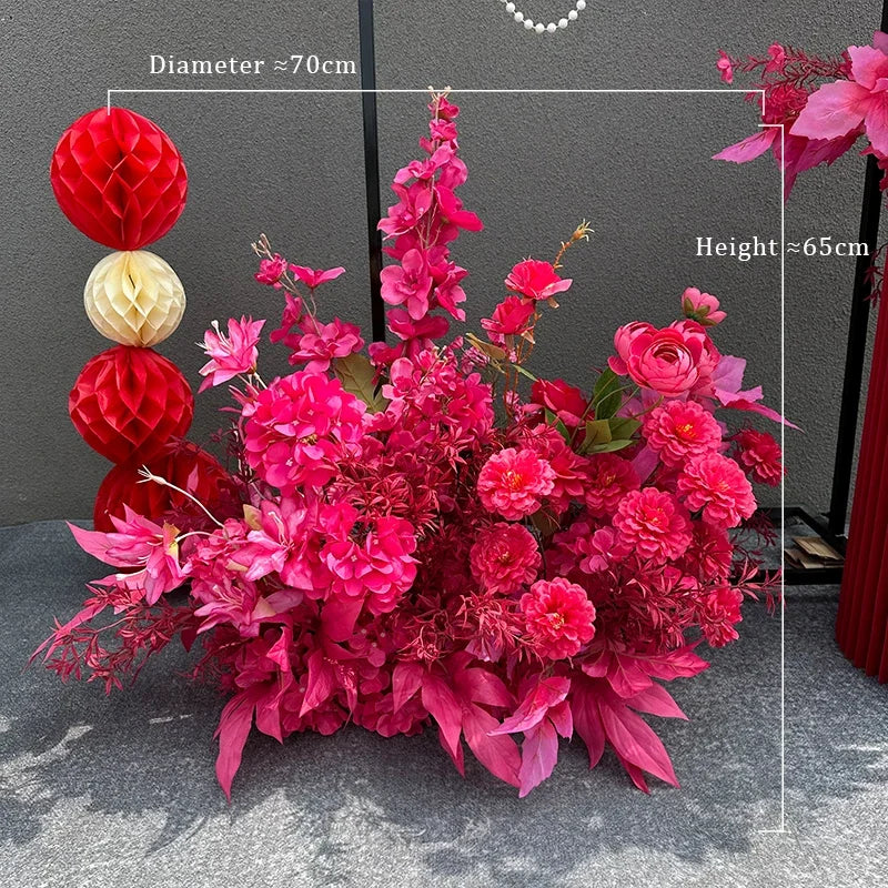 Romantic Purple Rose Hydrangea Aisle Floor Flower Wedding Backdrop Arch Decor Hang Floral Row Table Centerpieces Ball Party Prop