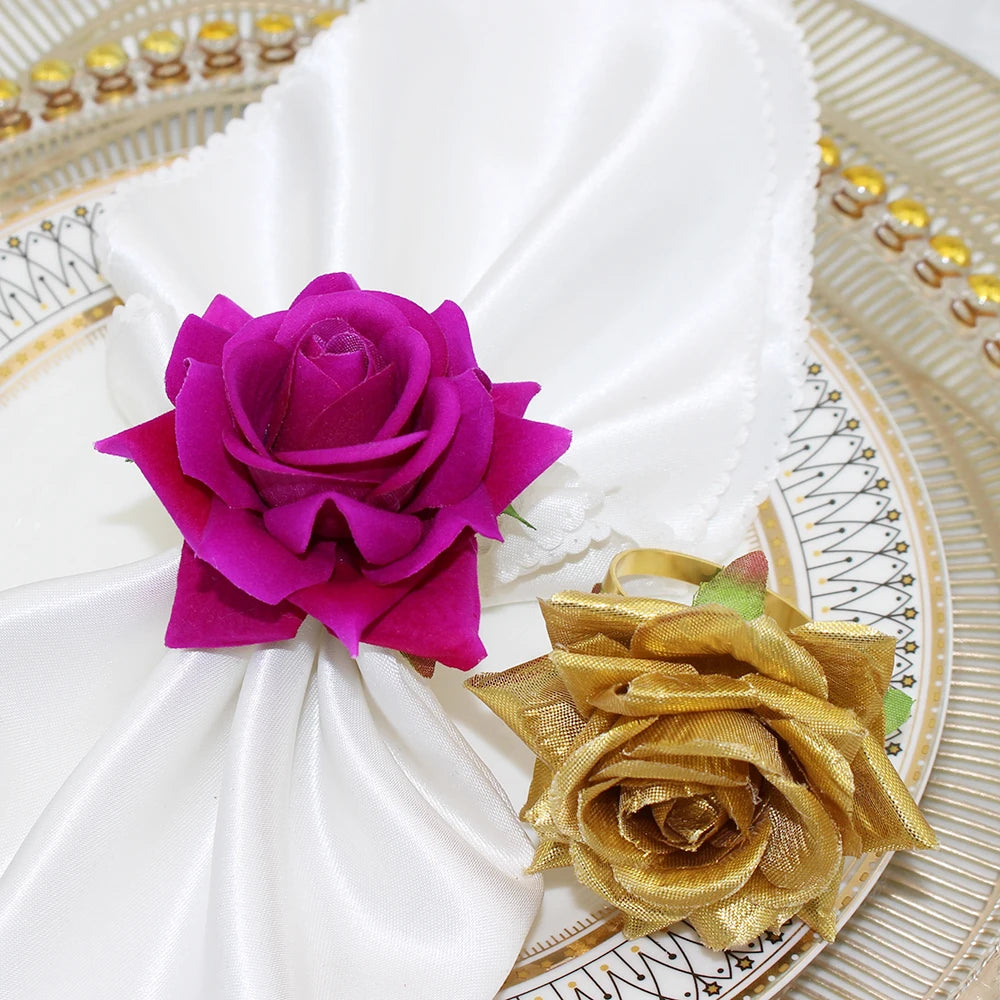 Hemasa 6Pcs Wedding Decoration Artificial Rose Flower Napkin Rings