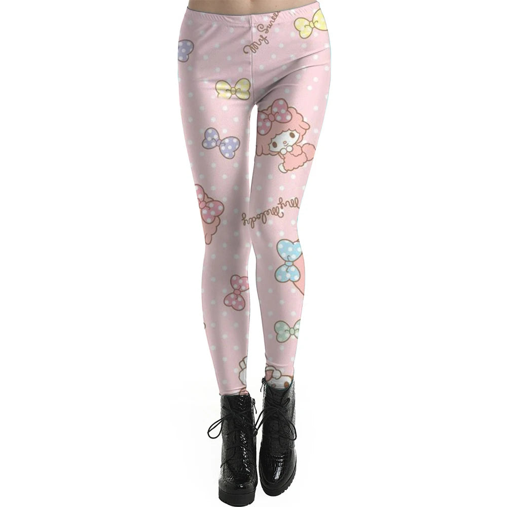 Fashion Women Leggings Beautiful Kuromi Hello Kitty print High Waist Jeggings Stretch Pant Sexy Hot Sale Clothing Mujer ﻿