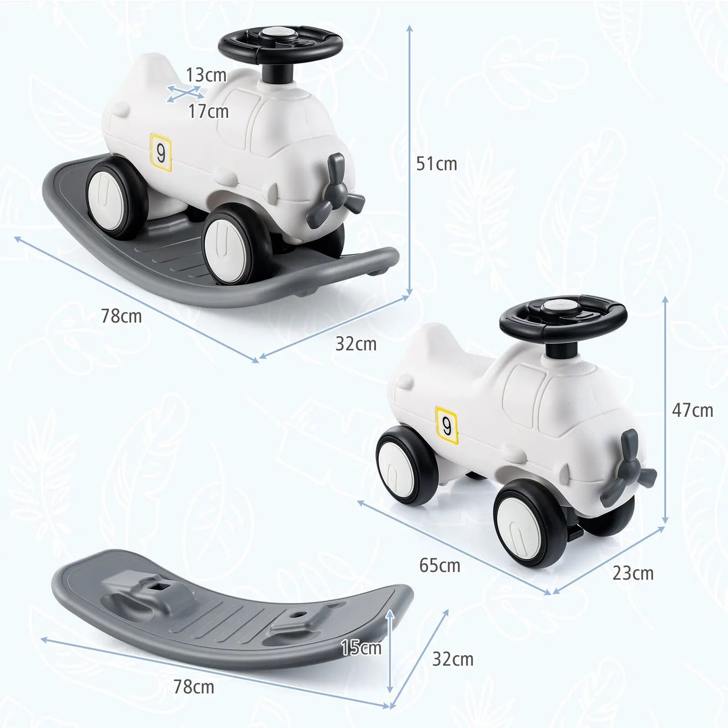 DORTALA 3-in-1 Toddler Rocking Horse Sliding Car Ride On Toy W/ Detachable Balance Board