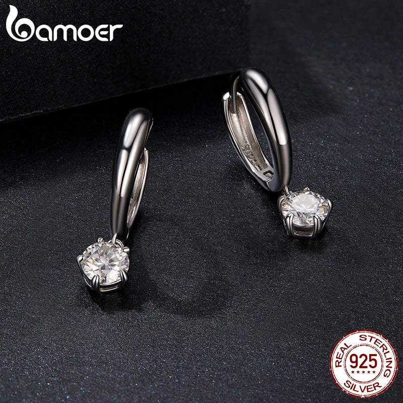 Bamoer 925 Sterling Silver 0.5CT Moissanite Ear Buckles Classic Hoop Earrings for Women Engagement Wedding Fine Jewelry Gift
