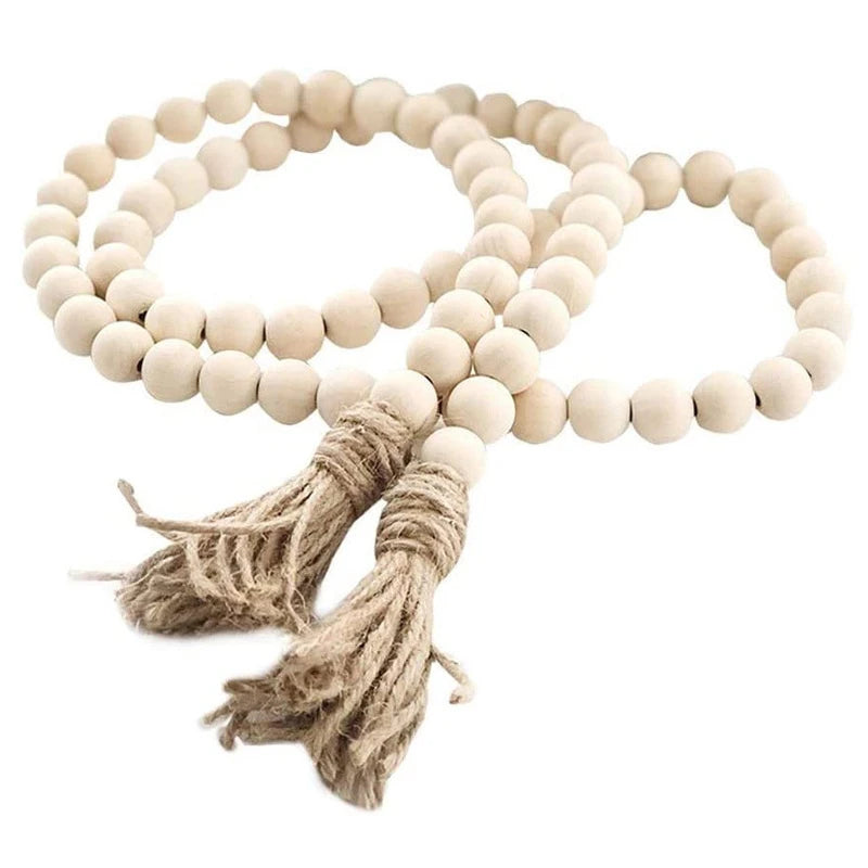 Wooden Beads Garland Farmhouse Wall Hanging Diy Handmade Garland Rattan Macrame Wall Hanging Bohemian Gift Tassels Decor Craft