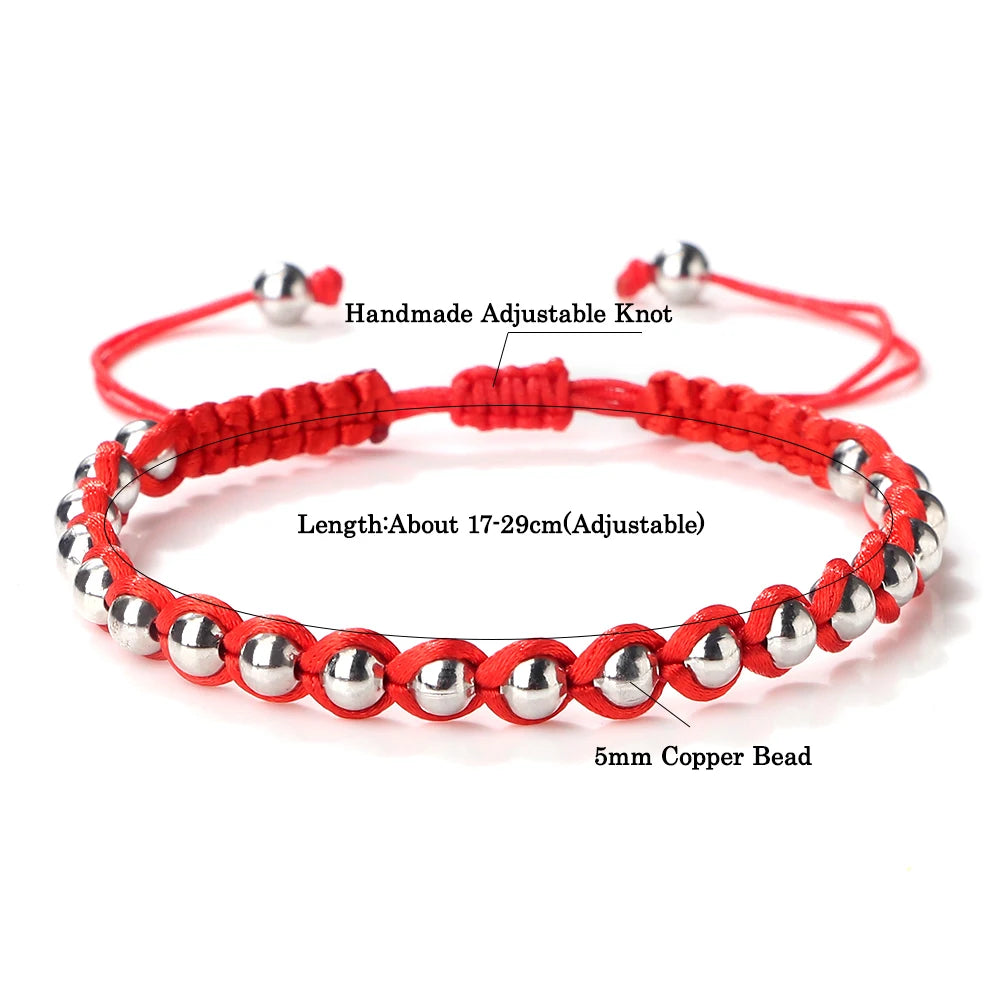 Lucky 5mm Copper Beads Bracelets Red Silk Handmade Adjustable Braided Bangles Amulet Men Women Charm Jewelry Pulsera Friendship