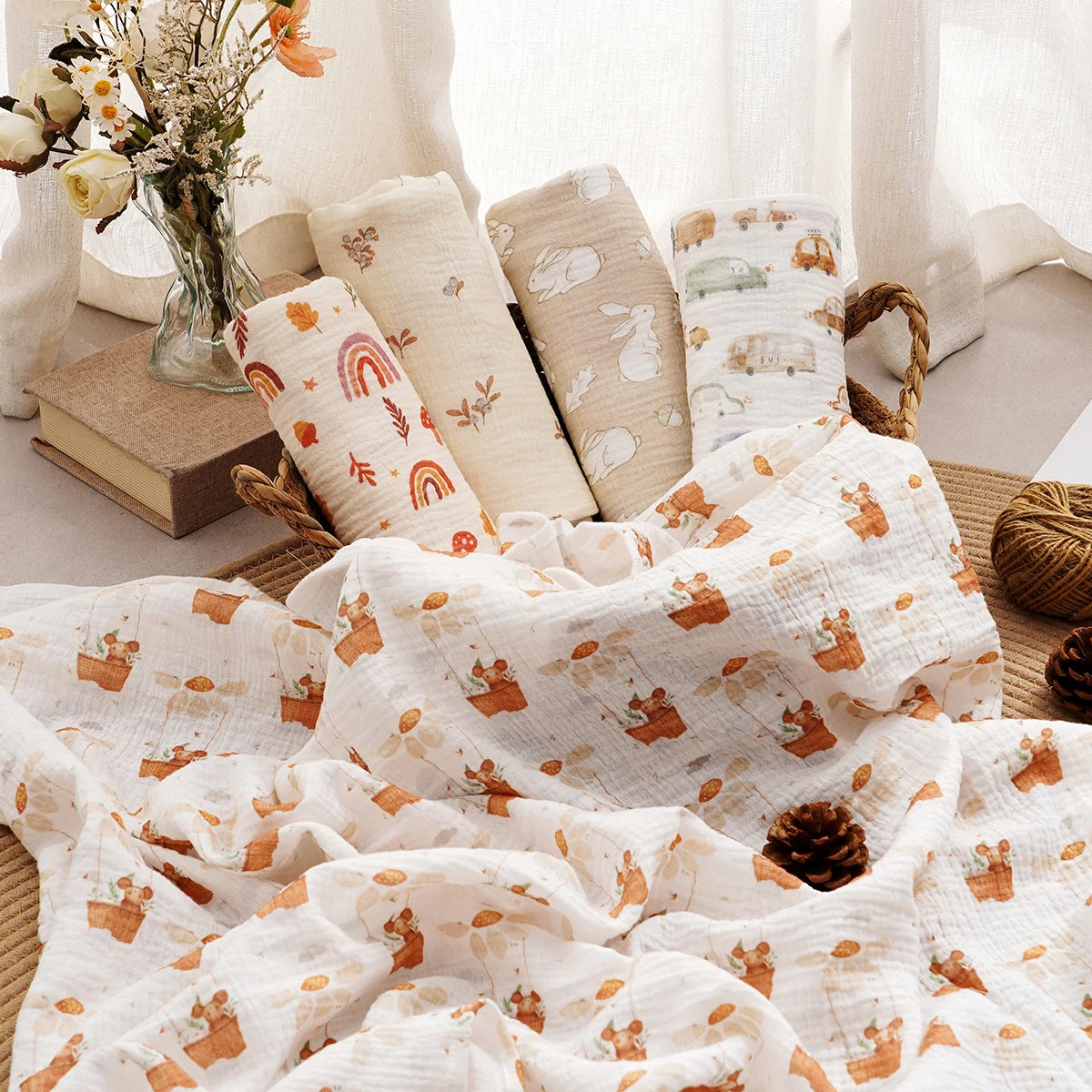 Tejesa All Season 100% Cotton Baby Muslin Swaddle Blanket/ Newborn Bath Towel/100x100cm