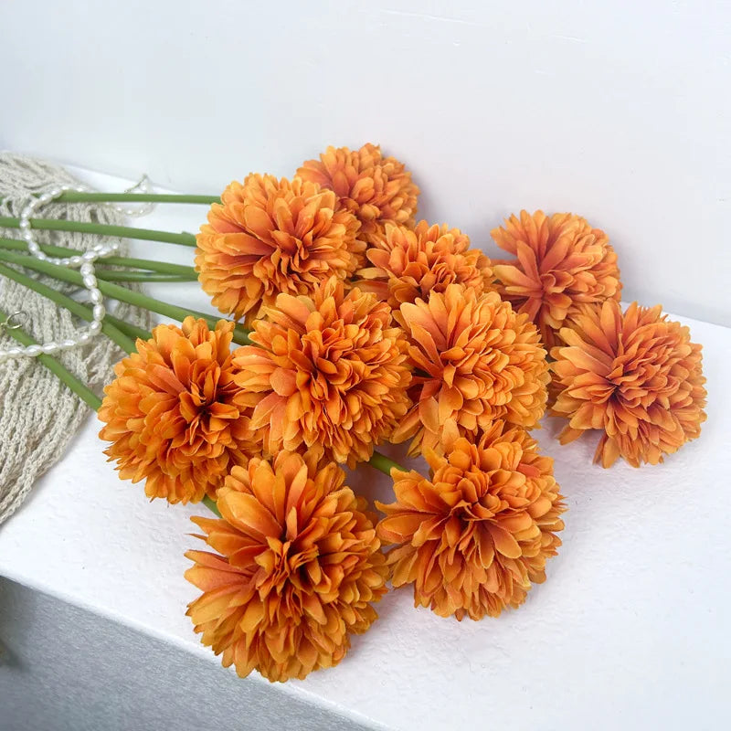 Tejesa 20pcs Artificial Chrysanthemum Ball Hydrangea with Stem Silk Mum Flower for Wedding Party Home Table Room Decoration