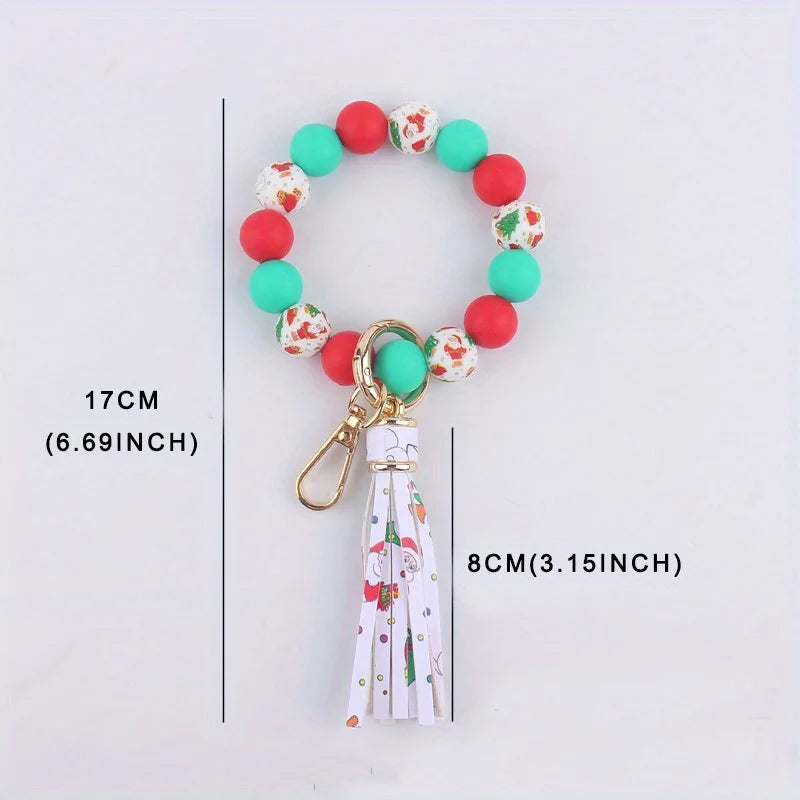 Hemasa Christmas Silicone Bead Bracelet Keychain Ladies Wallet Tassel PU Fringe Creative Beaded Wristband Fashionable Gift Item