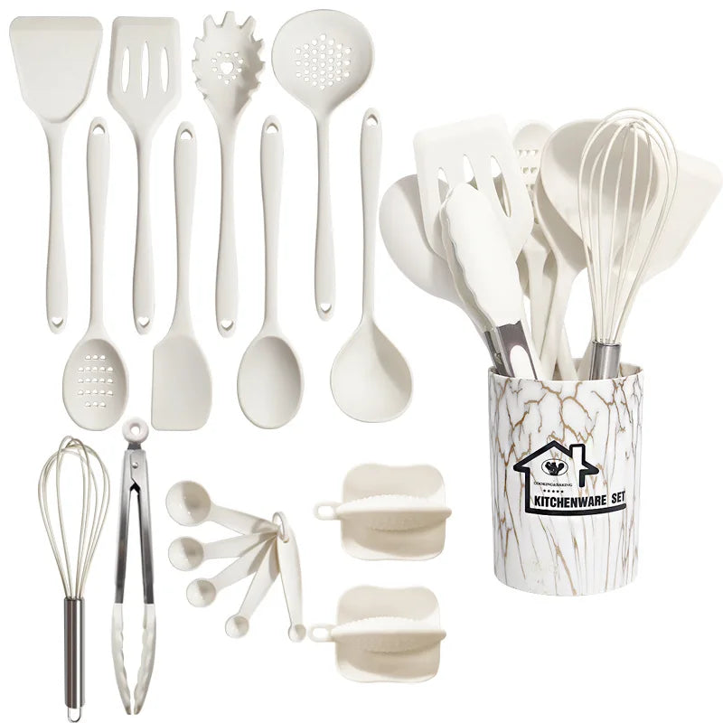 Hemasa Pink 18Pcs Food Grade Silicone Kitchen Cookware Utensils Turner Spatula Measuring Spoon Practical Cooking Tool Kitchenware Set