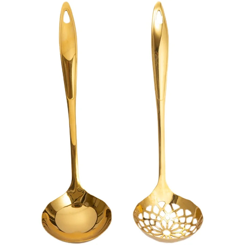 Tejesa  Long Handle Stainless Steel Soup Spoon / Hot Pot Spoon/ Large Golden Soup Spoon