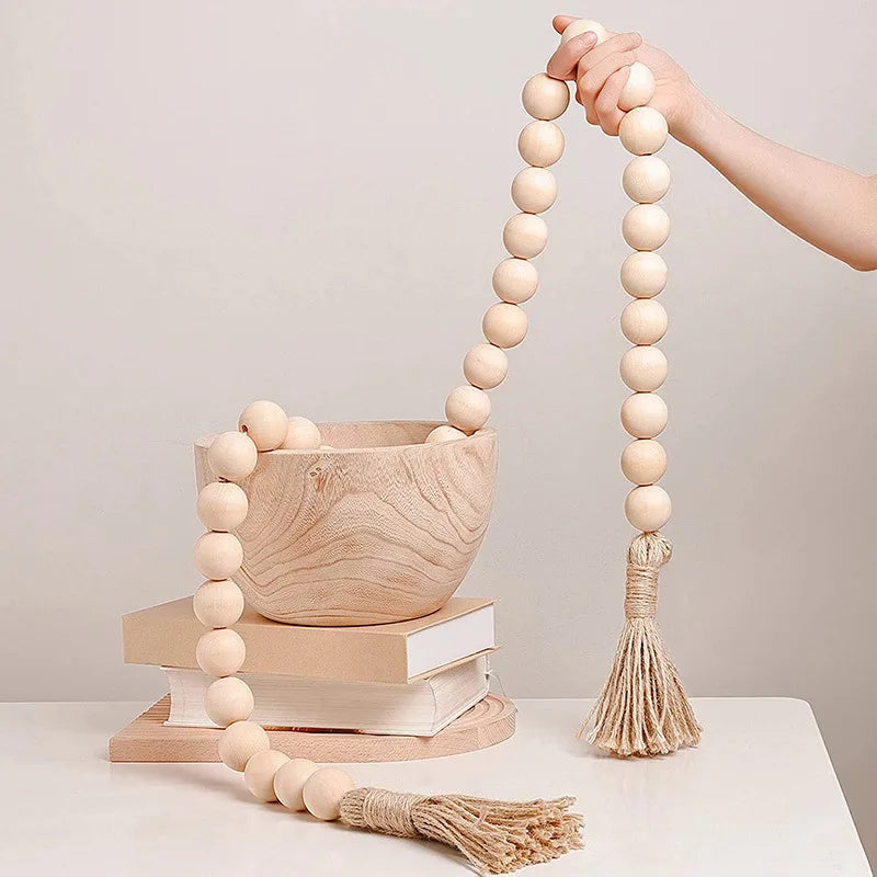 4cm Big Wood Bead Garland Tassel Room Wall Hanging Decor For Christmas Oversized Farmhouse Rustic Country Natural Bead Ornament