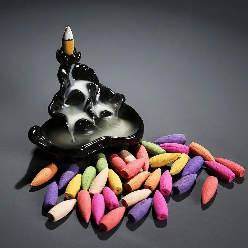 Hemasa 52pcs Colorful Incense Cones for Backflow Tower Accessories Bullet Shape Coil Incense Burner Aromatherapy Fresh Air Aroma Spice