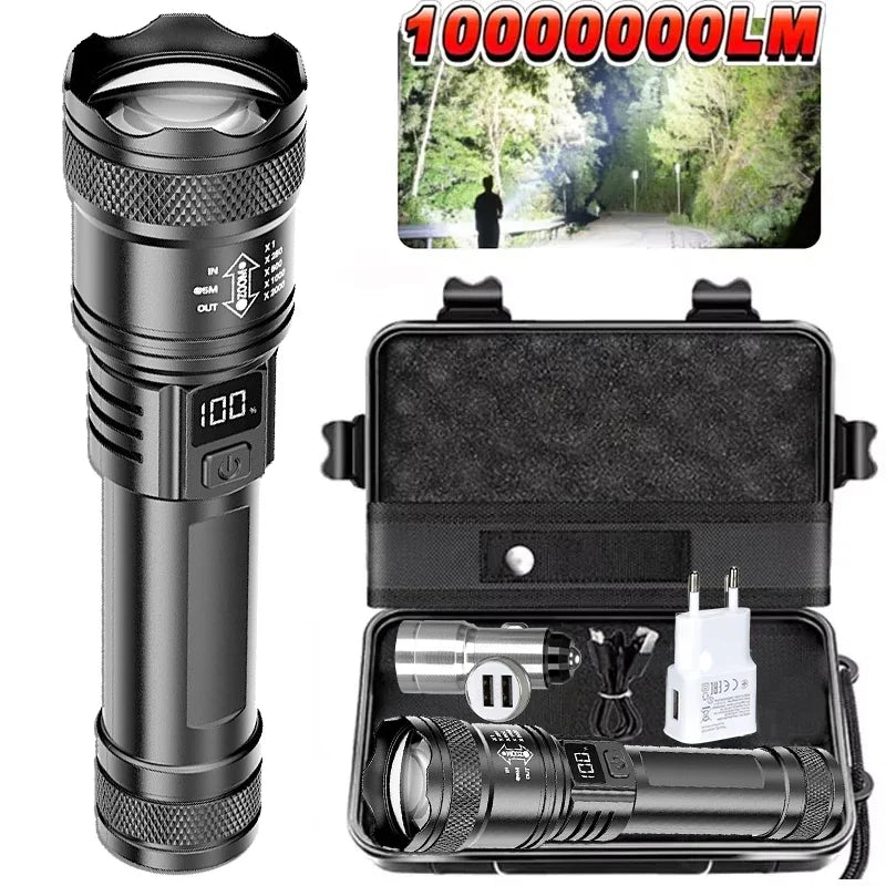 Hemasa LED Flashlight USB Rechargeable Torch with Display Zoomable Light with Battery Camping Hiking Lantern Emergency Lamp