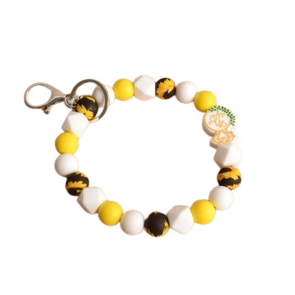 Hemasa Personalized Bangle Silicone Bead  Stretch Wristlet bracelet/ Keychain with  Keyring Gift for Teacher Mom Nurse Gift