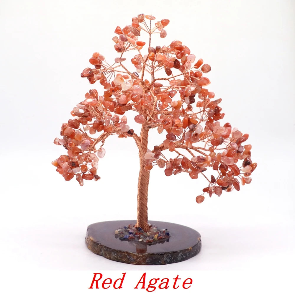 Natural Gemstone Healing Crystal Citrine Lovers Money Tree on Agate Base Feng Shui Rock Stones for Home Office Desk Decorations