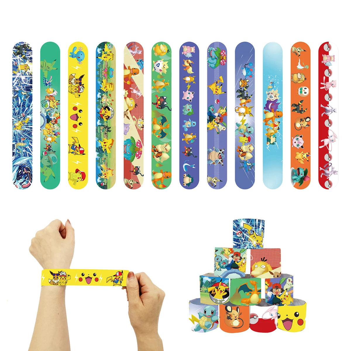 Pokemon Pikachu Birthday Party Favors Gifts Slap Bracelets Stamps Tattoos Stickers Kids Goodie Bag Fillers Party Supplies Decora