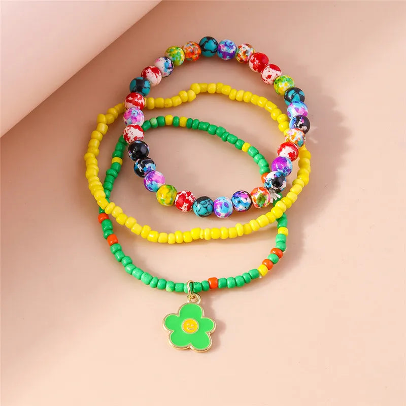 Bohemia Multilayer Colorful Beaded Bracelets Set For Women Heart Shell Flower Butterfly Charms Bracelet Summer Jewelry Gifts