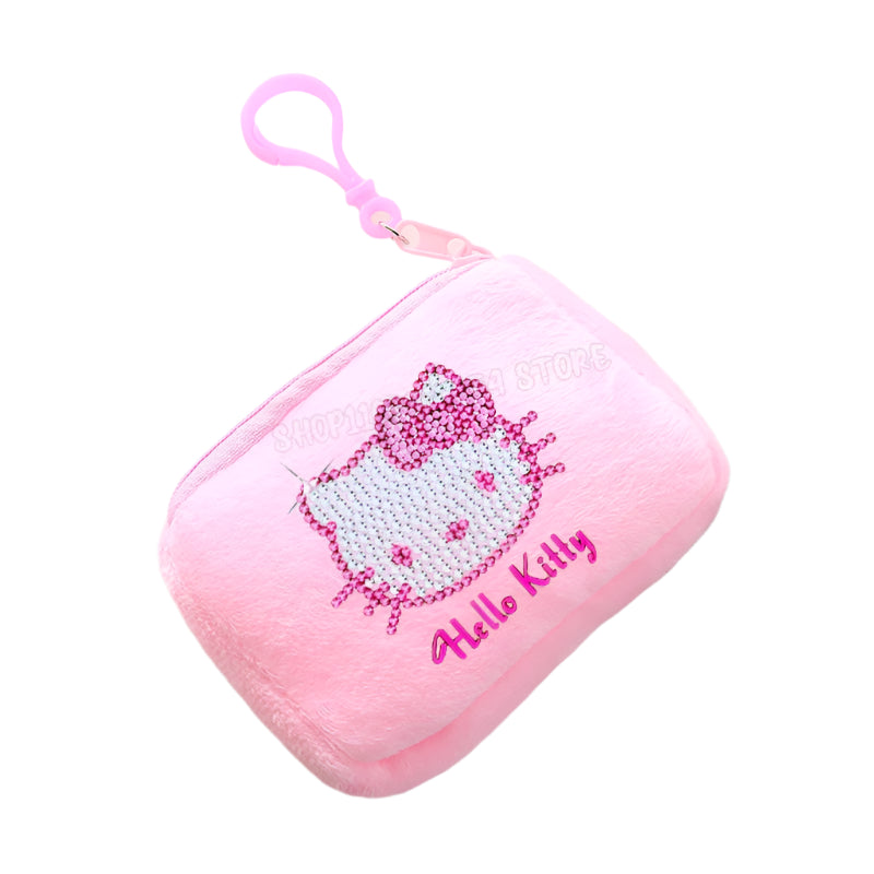 Hemasa  Hello Kitty Mini Plush Coin Purse  / Pink Canvas Square Storage Bag Key Case Handbag Kids Girls Birthday Gifts