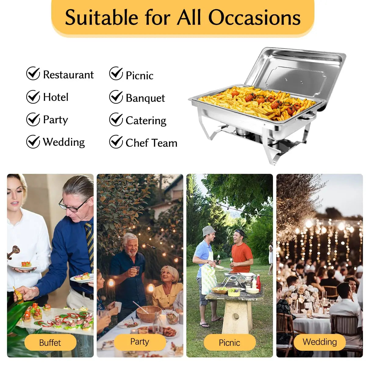 Chafing Dishes for Buffet 9L Roll Edge Designed Chafing Dish Buffet Set Food with Heat Insulating Lid-Twin Burners,Carry Handles