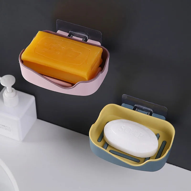 Bathroom Accessories Soaps Dishes Shower Soap Holder Wall Mount Drain Soap Dish Box Plastic Sponge Soaps Tray Kitchen Organizer