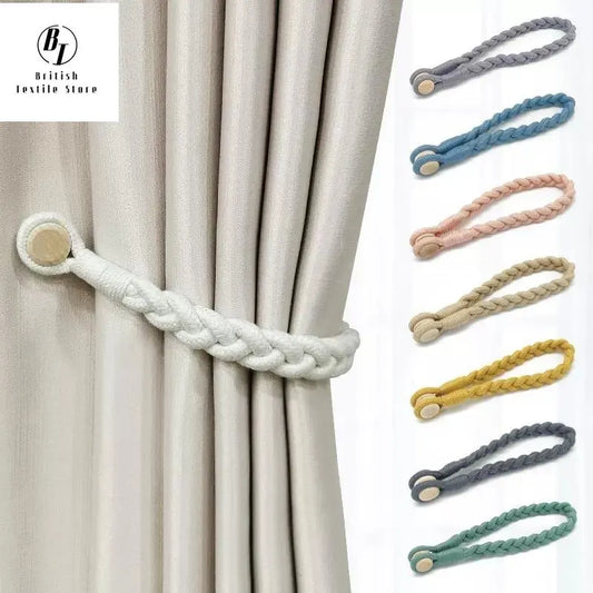 2PCS Modern Japanese Style Handwork Cotton Magnetic Curtain Buckle Straps Tieback Rope Decoration for Living Room Bedroom