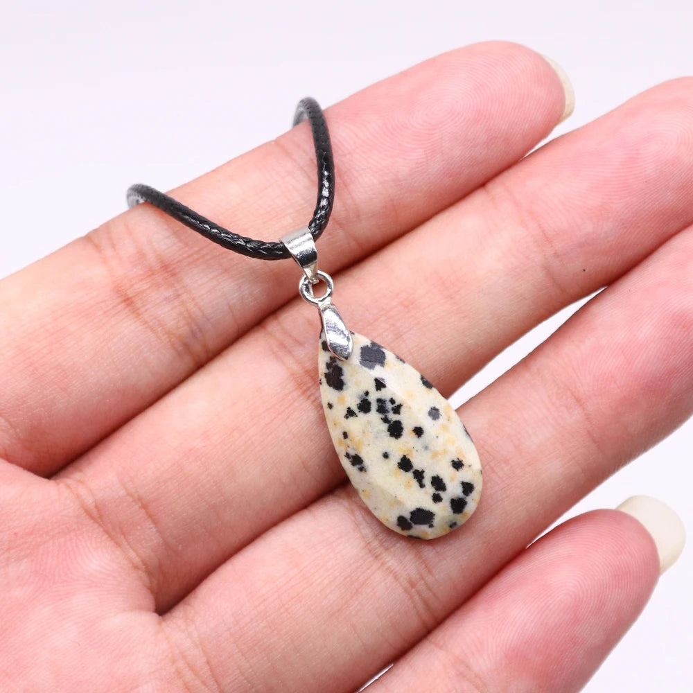Hemasa 13*24mm Teardrop Shape Faceted Natural Stone Rope Chain Pendant Necklace  Jewelry Suitable for Enhance Fashion Woman Charm