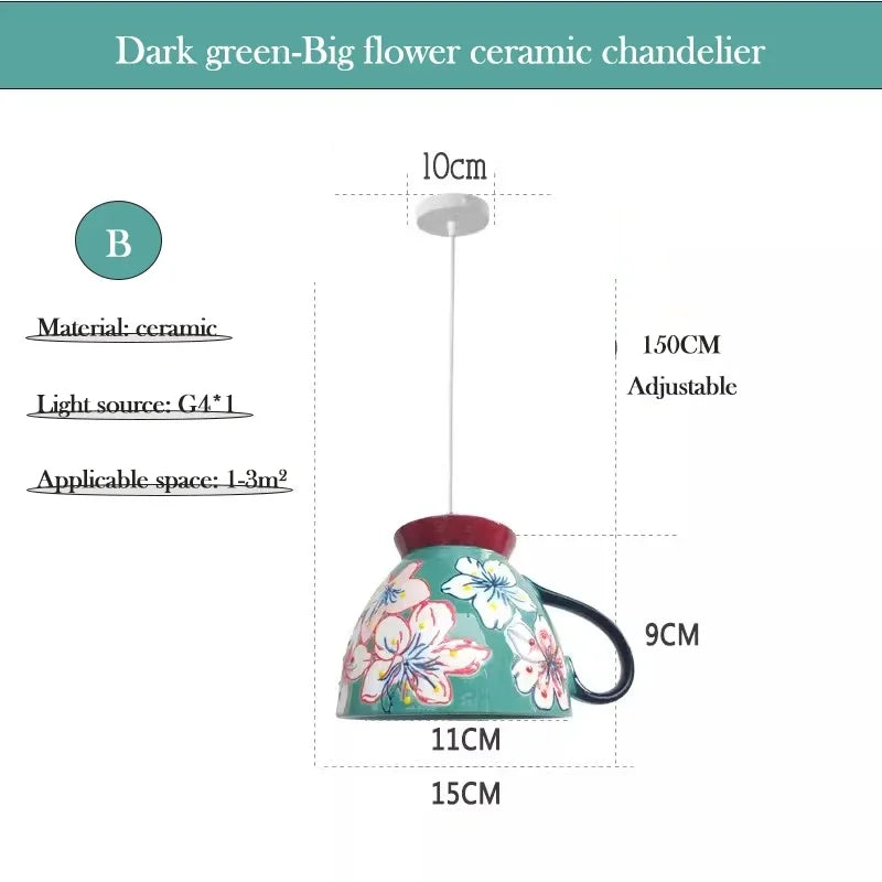 Chinese Style Flower Ceramic Cup Chandeliers Dining Room Dining Table Lamp Modern Creative home Decor Bedroom Bedside Chandelier