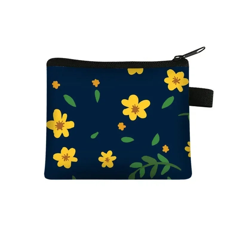 Tejesa Floral Print Small Cosmetic Bag Girl Women Sanitary Napkin Storage Organizer Bag Coin Card Money Eearphone Lipstick Holder Pouch