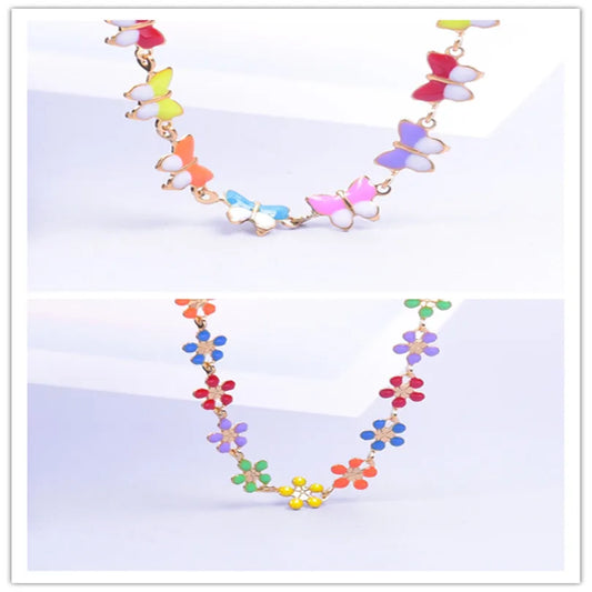 1Pcs Colorful 6*7mm Butterfly Moth Chain Stainless Steel Animal Insect Dripping Oil Bracelet Necklace Making Jewelry Accessories