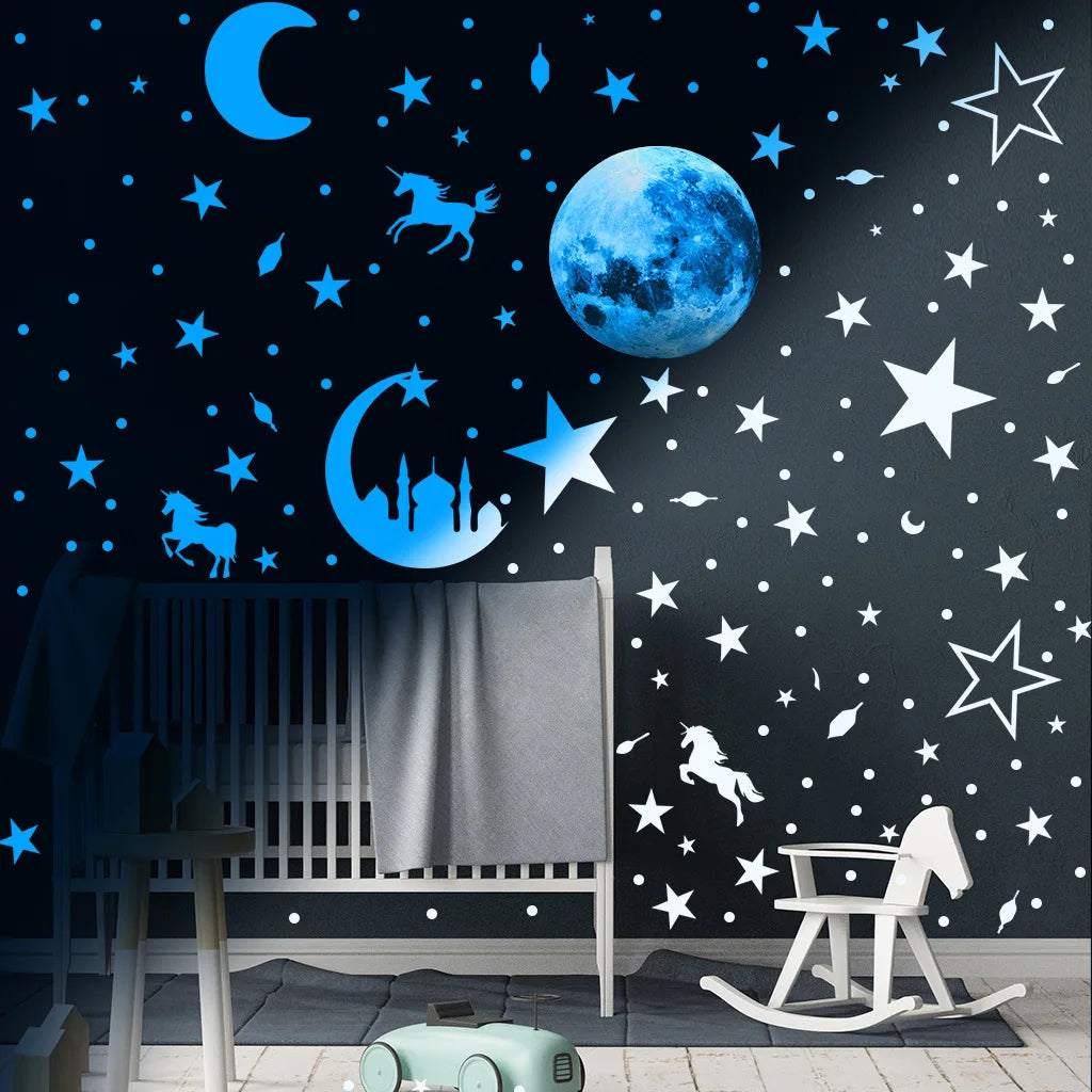 Tejesa Luminous Moon and Stars Wall Stickers for Kids Room /Baby Nursery /Home Decoration