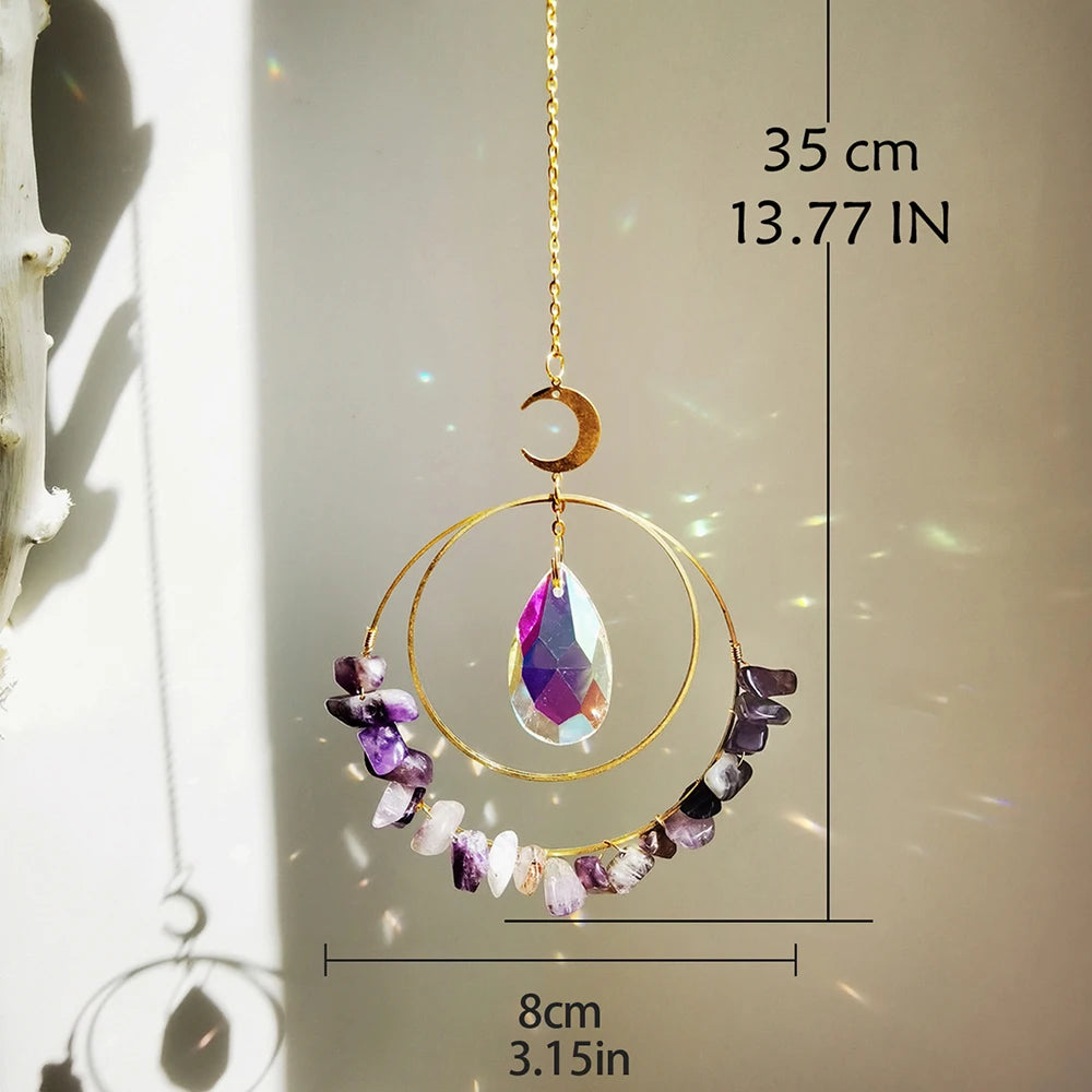 Hemasa Crystal Stone Suncatcher Rainbow Sun Catchers Wind Chime Hanging Prism Pendant Light Catcher Window Garden Home Decoration Gift