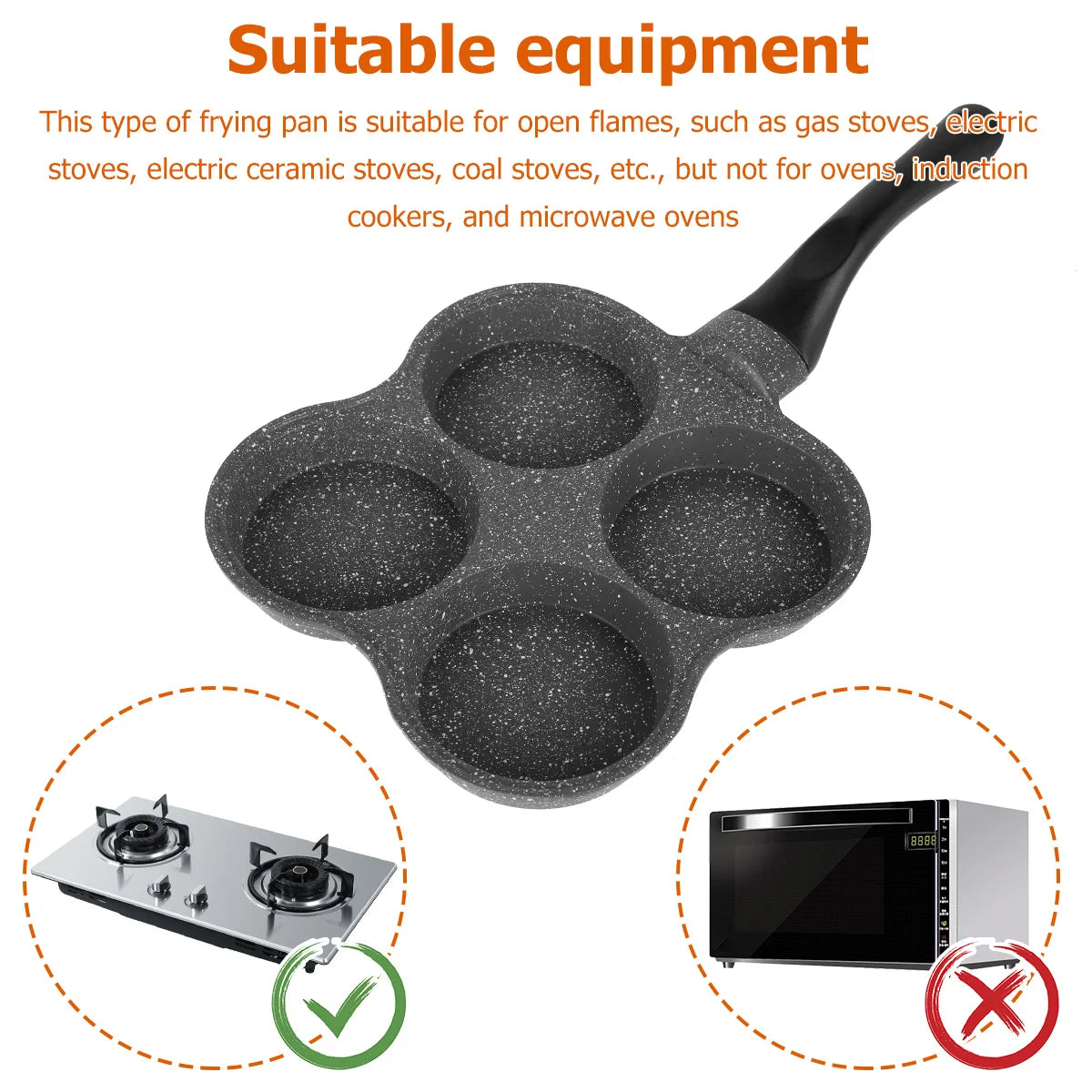 4 Holes Egg Frying Pan Non-Stick Pancake Pans Breakfast Cookware Fried Egg Pan for Gas Stove Induction Cooker Kitchen Utensils
