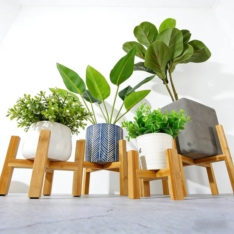 Tejesa Indoor Plant Stands with Planter Pot Tray/ Adjustable Size Fits 8.5 9 10 11 to 12 Inch Pots, Wood Planter Rack, Mid Century Modern Display Rack Rustic Decor Wooden Flower Pot Tray Indoor and Outdoor