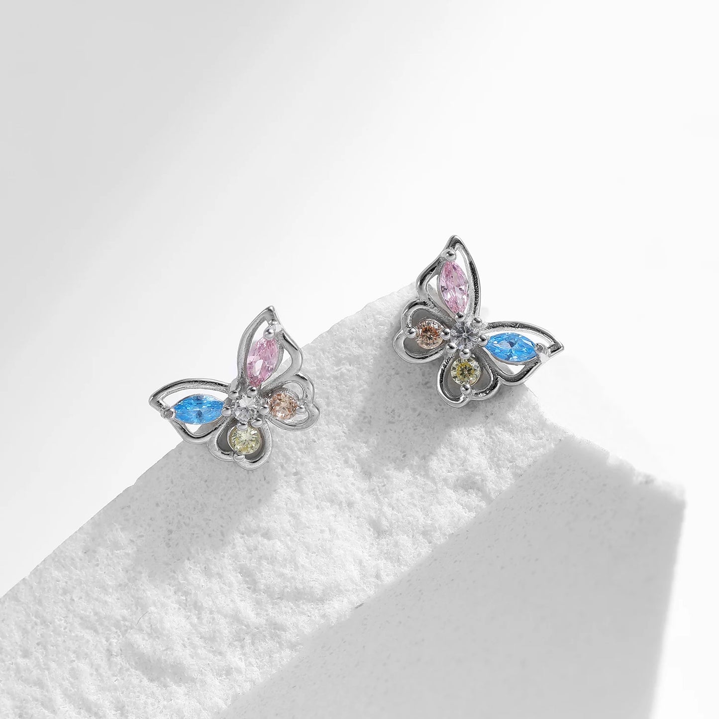 MODIAN 925 Sterling Silver Rainbow Colorful Zirconia Stud Earrings Luxury Hollow Butterfly Fine Jewelry For Women Christmas Gift