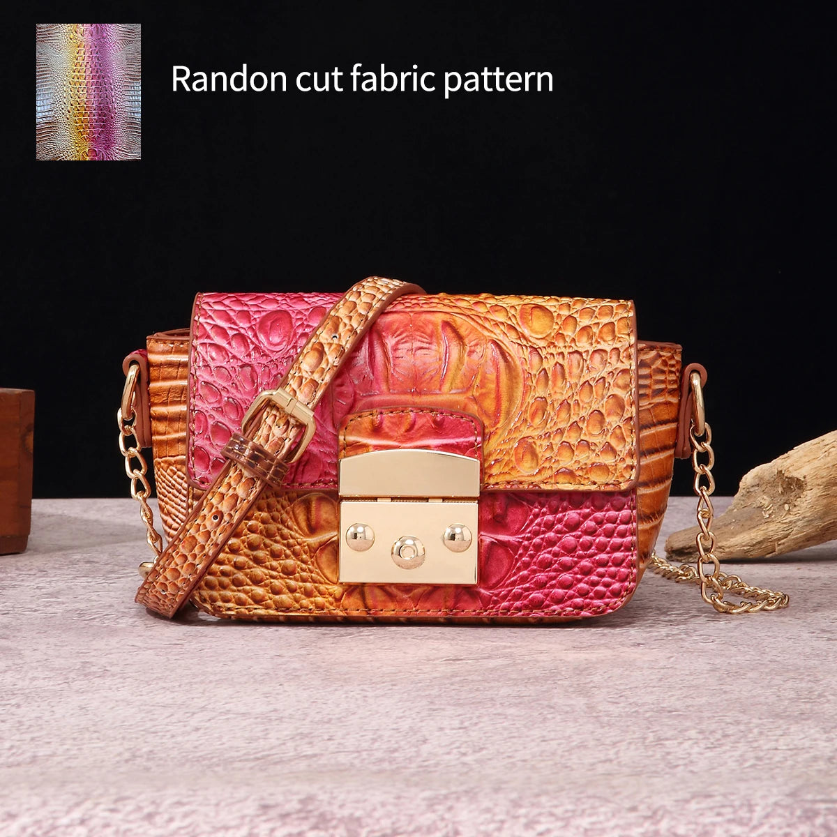 Colorful Crocodile Pattern Mini Lock Flip Phone Bag Crossbody Bag Classic