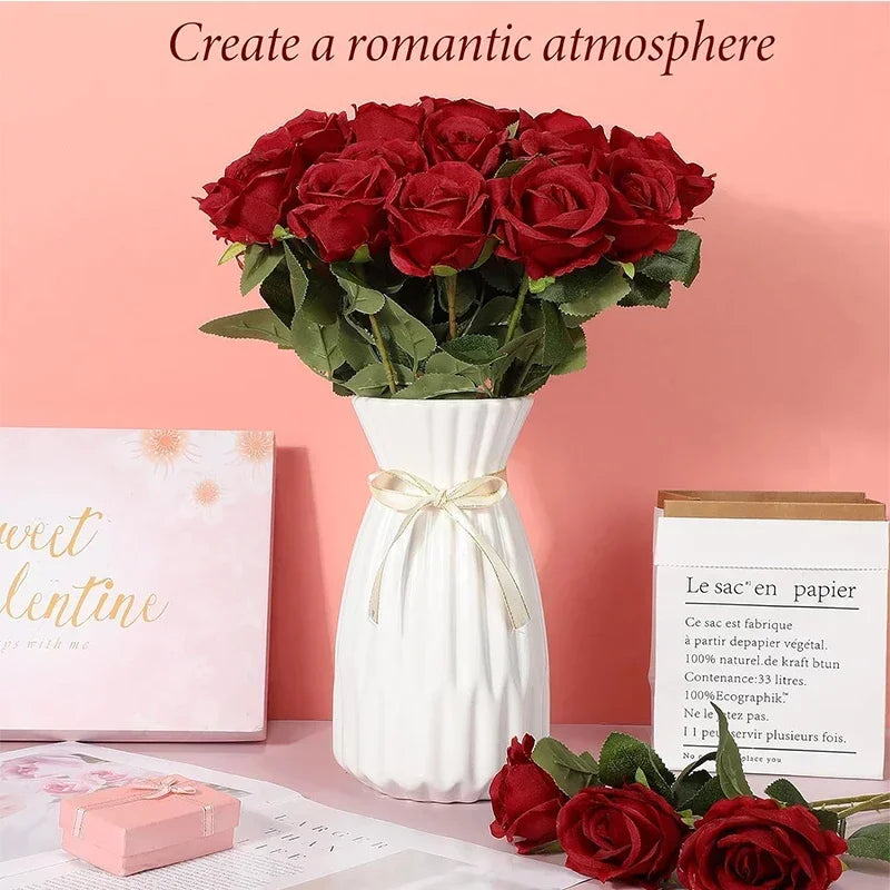 Tejesa 50 Pcs Velvet Rose Artificial Rose Flowers Real Touch Fake Roses Florals for Valentine's DIY Wedding Bouquet Party Home Decor