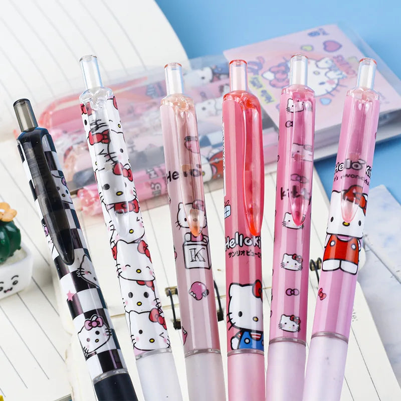 Hemasa 6pcs Series 0.55mm Hello Kitty Kuromi Gel Pen Cartoon Cute Press Pens