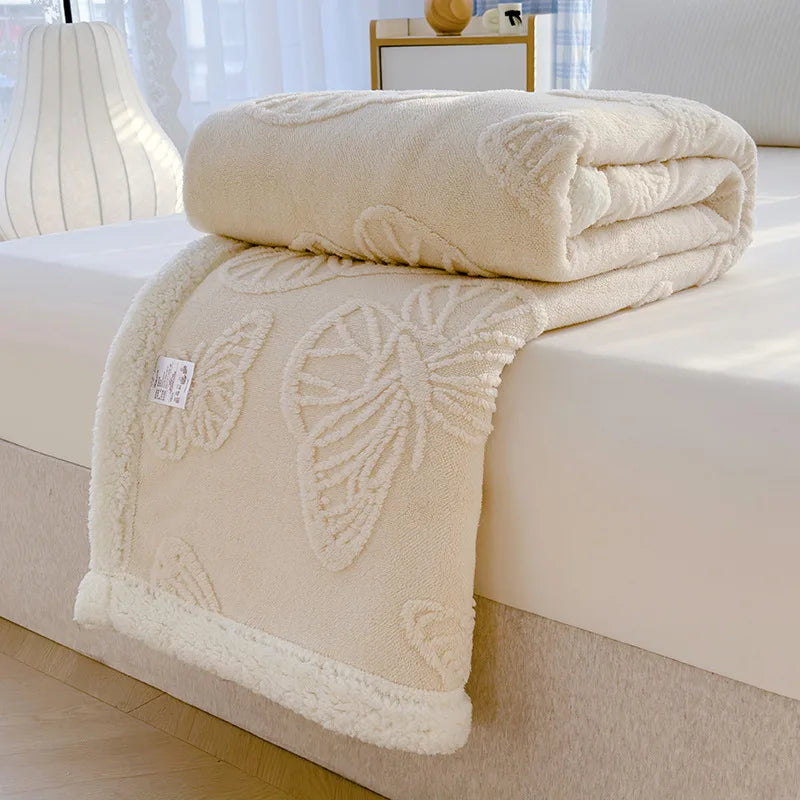 Butterfly Jacquard Taf Fleece Blanket with Exquisite 3D Butterfly Thick Warm Faux Lambswool Autumn Winter Blankets for Bed Sofa