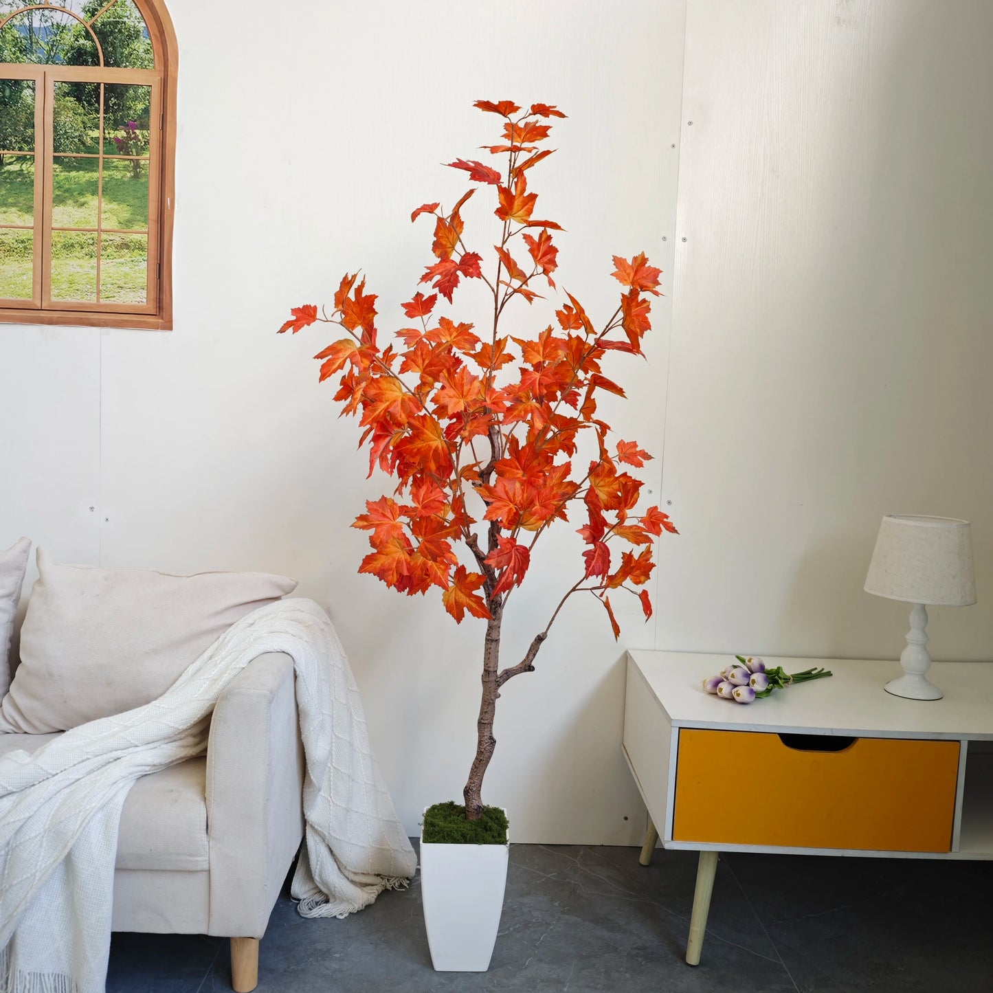 Tejesa 145CM Artificial Maple tree plant Indoor outdoor Ornament fake plant for home garden wedding party living room decor Halloween