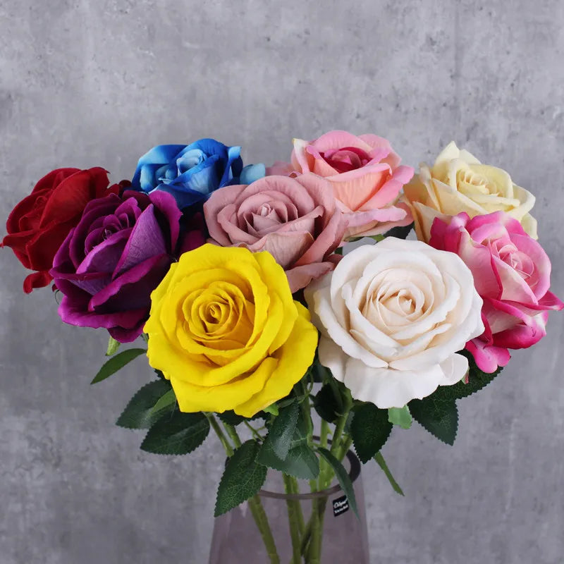 Hemasa 10Pcs Artificial Velvet Rose Flower Branch Wedding Decor Party Scence Layout Bride Holding Flowers Home Decoration Rose Flowers